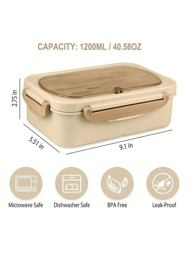 Khaki Leak Proof Lunch Box With Utensils 40 58oz Microwave Safe For School Office Picnic - Image 3